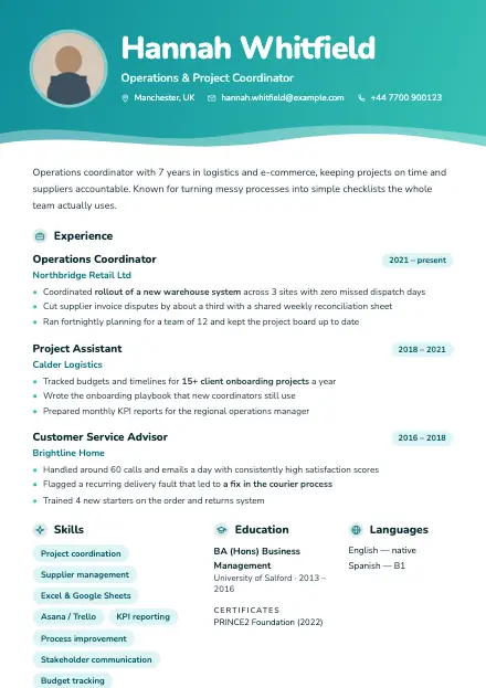 Aqua CV template preview
