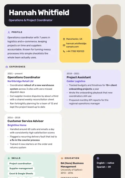 Bento CV template preview