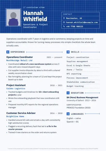 Blueprint CV template preview