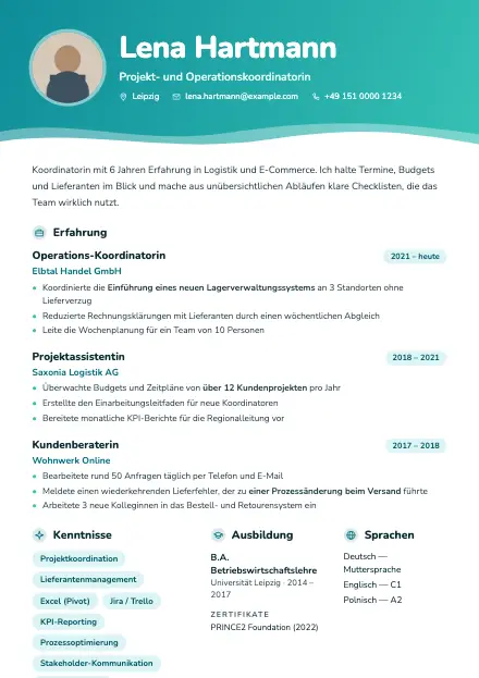 Vorschau der Lebenslauf-Vorlage Aqua