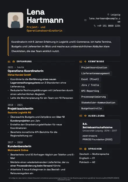 Vorschau der Lebenslauf-Vorlage Graphite mit Beispielinhalt