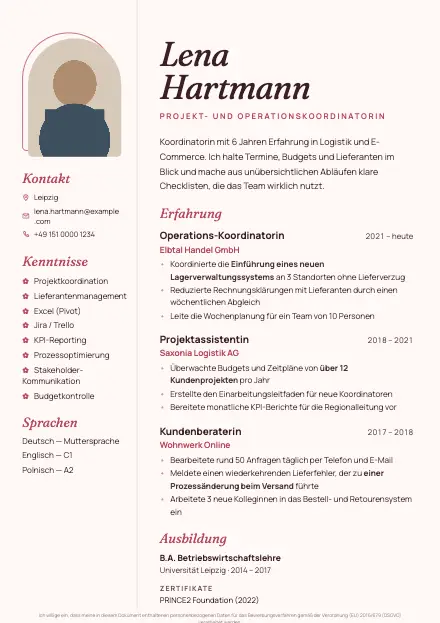 Vorschau der Lebenslauf-Vorlage Rose