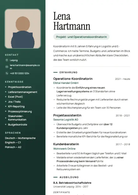 Vorschau der Lebenslauf-Vorlage Sidebar