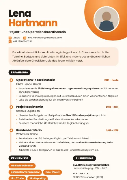 Vorschau der Lebenslauf-Vorlage Tangerine