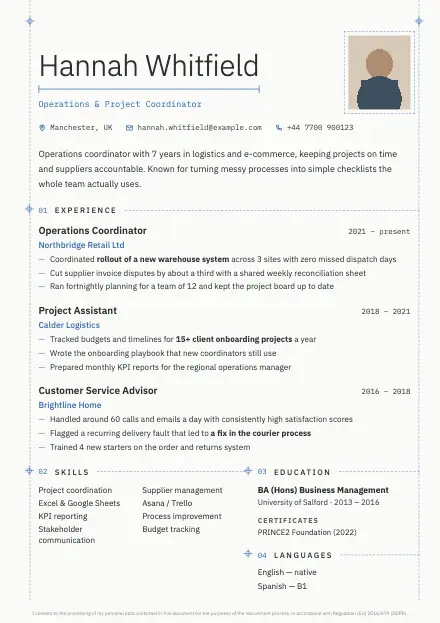 Draft CV template preview