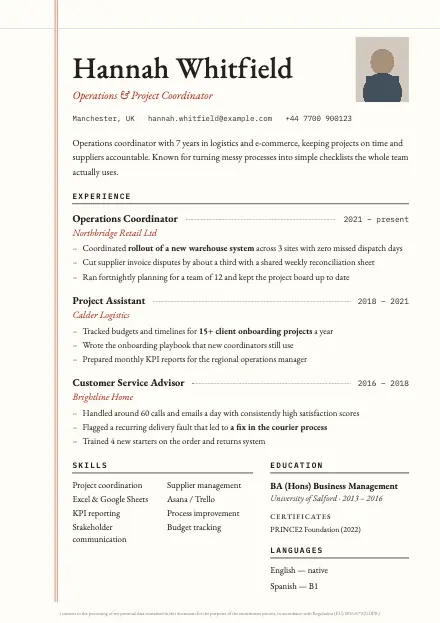Ledger CV template preview