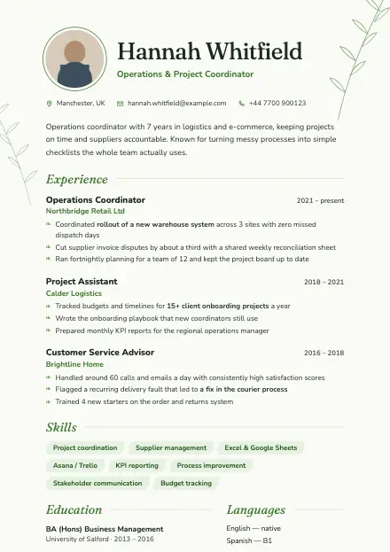 Meadow CV template preview
