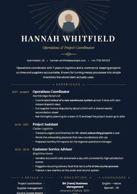 Midnight CV template preview