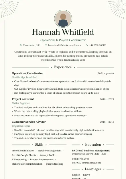 Outline CV template preview
