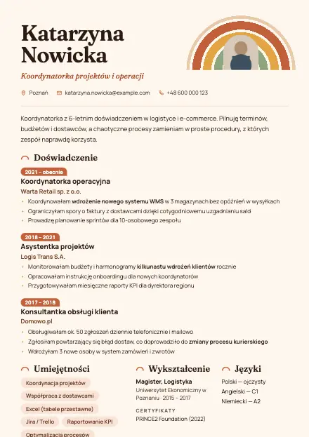 Podgląd wzoru CV Arc z przykładowym CV