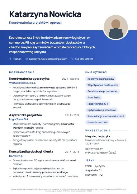 Podgląd wzoru CV Band z przykładowym CV
