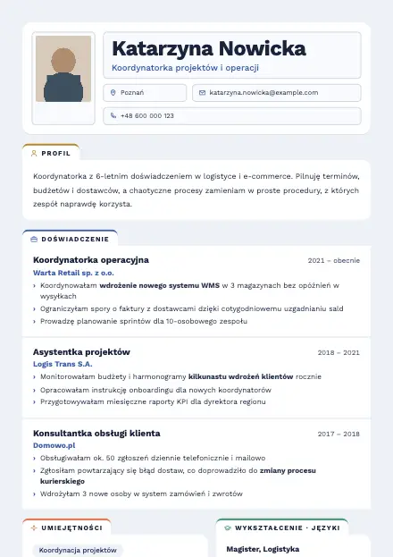 Podgląd wzoru CV Fieldset z przykładowym CV