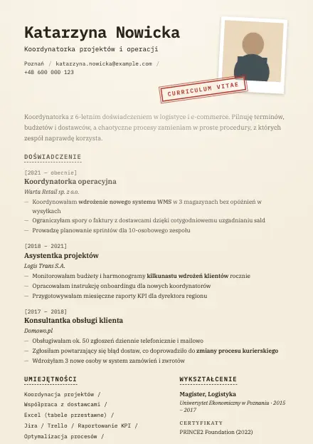 Podgląd wzoru CV Paper z przykładowym CV