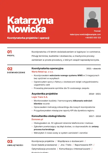 Podgląd wzoru CV Swiss z przykładowym CV
