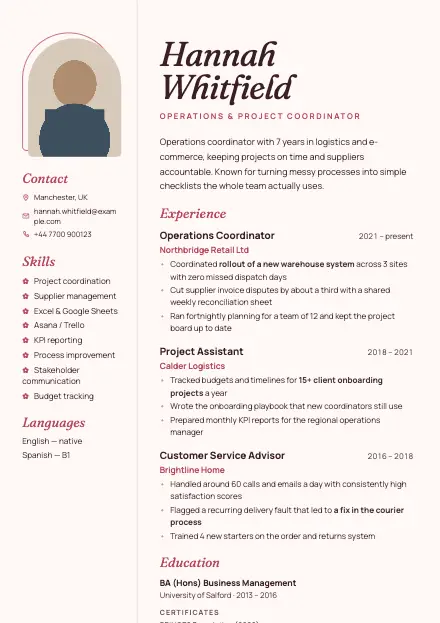 Rose CV template preview