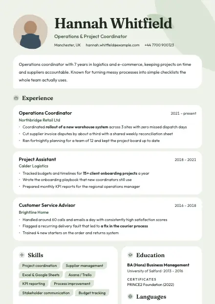 Sage CV template preview