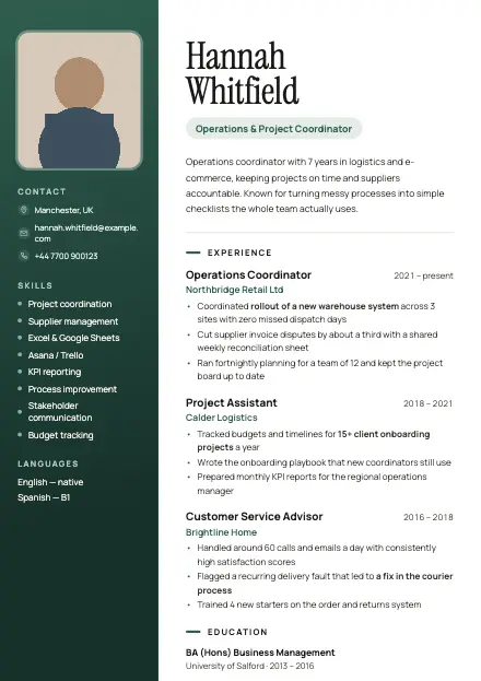 Sidebar CV template preview