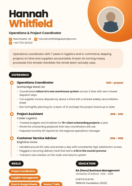 Tangerine CV template preview